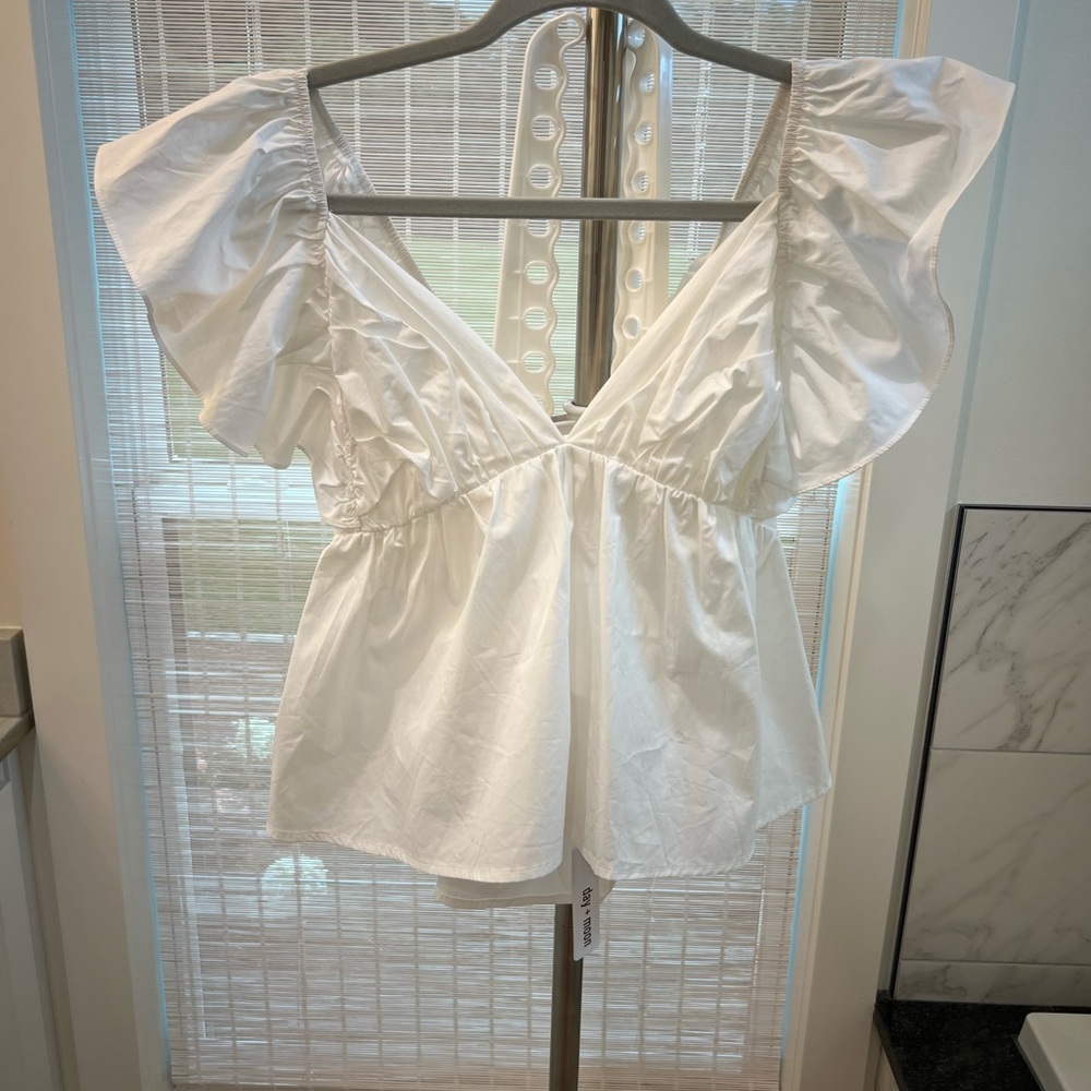 Elegant White Ruffle Sleeve Top